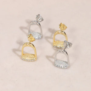 100% 925 Sterling Silver Pave Bling 5A CZ Horseshoe Stirrup Stud Earring Equestrian Horse Lover Jewelry