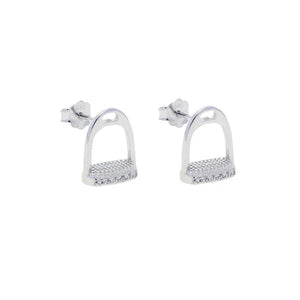 100% 925 Sterling Silver Pave Bling 5A CZ Horseshoe Stirrup Stud Earring Equestrian Horse Lover Jewelry silver