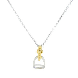 925 Sterling Silver Two Tone Gold Plated Stirrup Pendant Necklace - High Quality Equestrian Jewelry two tone / 41 cm with 5cm