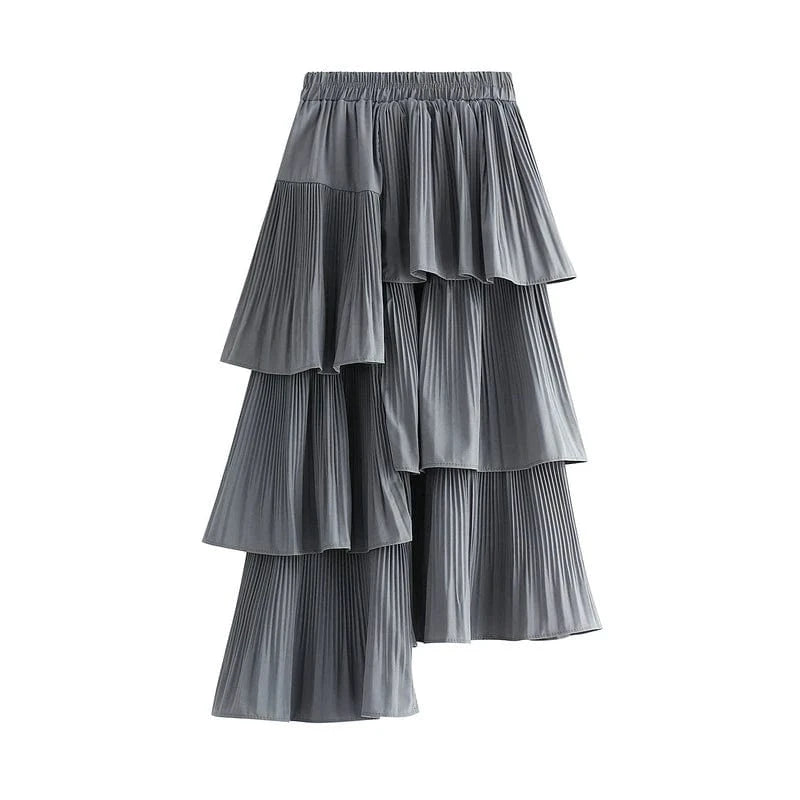 Asymmetrisk lång kjol Grå / One Size