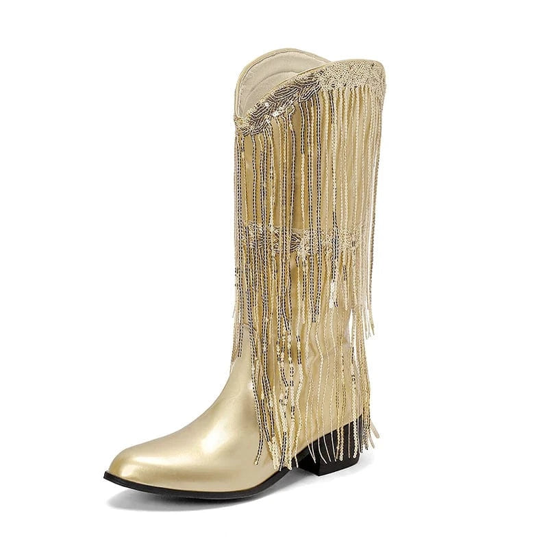 Glamorösa Cowgirl Boots med Fransar Guld / 36
