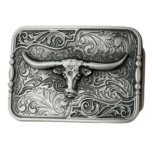 Bältespänne med västernmotiv i graverad ram Silver Longhorn