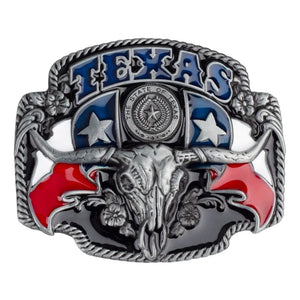 Bältespänne Texas med tjurskalle och flagga Stor