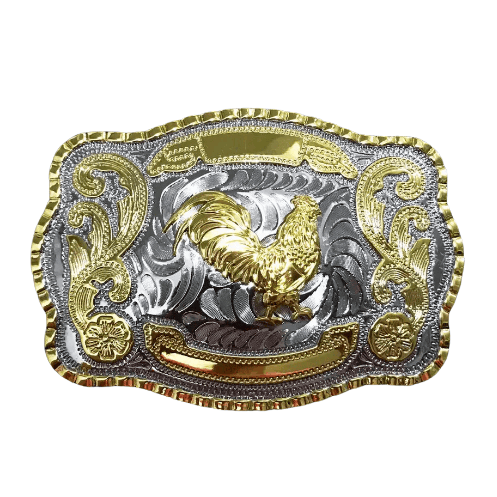 Bältesspänne cowboy med förgylld tupp Silver och guld