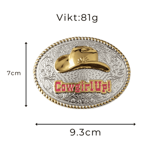 Bältesspänne cowgirl up western stil med guld och silver