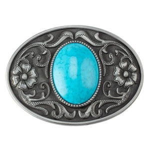 Bältesspänne med turkoser och detaljerat guldmönster Oval blommig silver