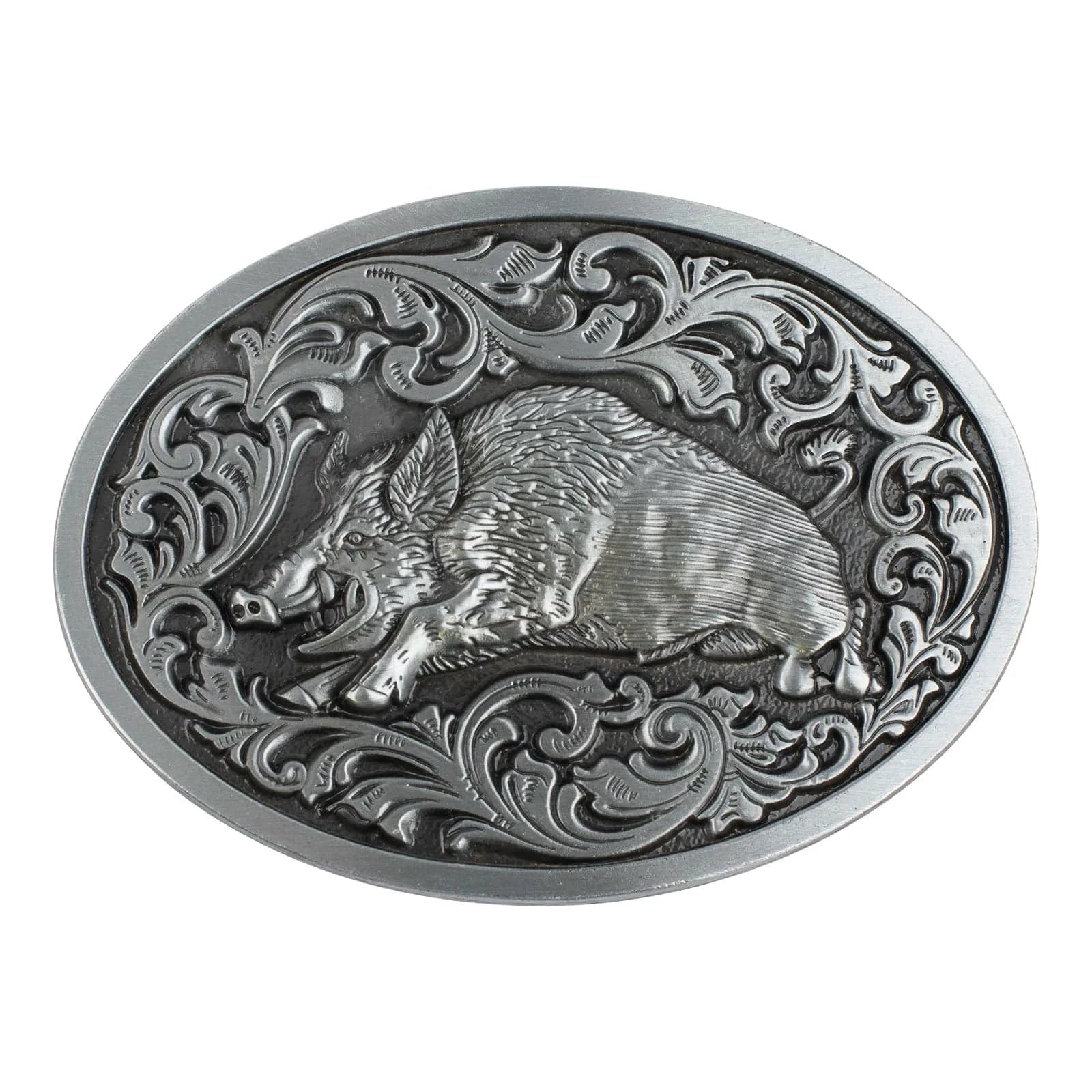 Bältesspänne Vildsvin Motiv Snirklig Gravyr Silver