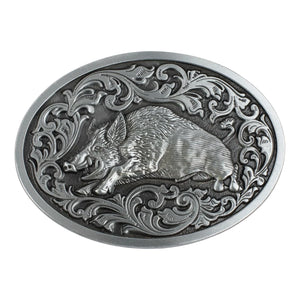 Bältesspänne Vildsvin Motiv Snirklig Gravyr Silver