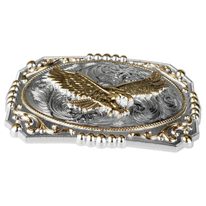 Bältesspänne western stil med detaljer i guld och silver eleganta motiv