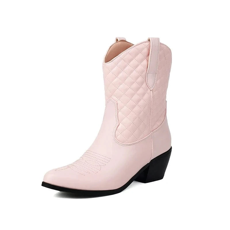 Låga Cowgirl Boots med Quiltat Skaft Rosa / 35