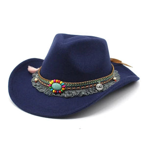 Bohemisk filt cowboyhatt Marinblå / 56-58cm