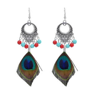 Bohemiska drömfångare-örhängen med fjädrar Flerfärgad