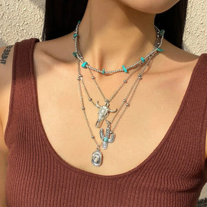 Bohemiskt lager-på-lager halsband med turkos Silver