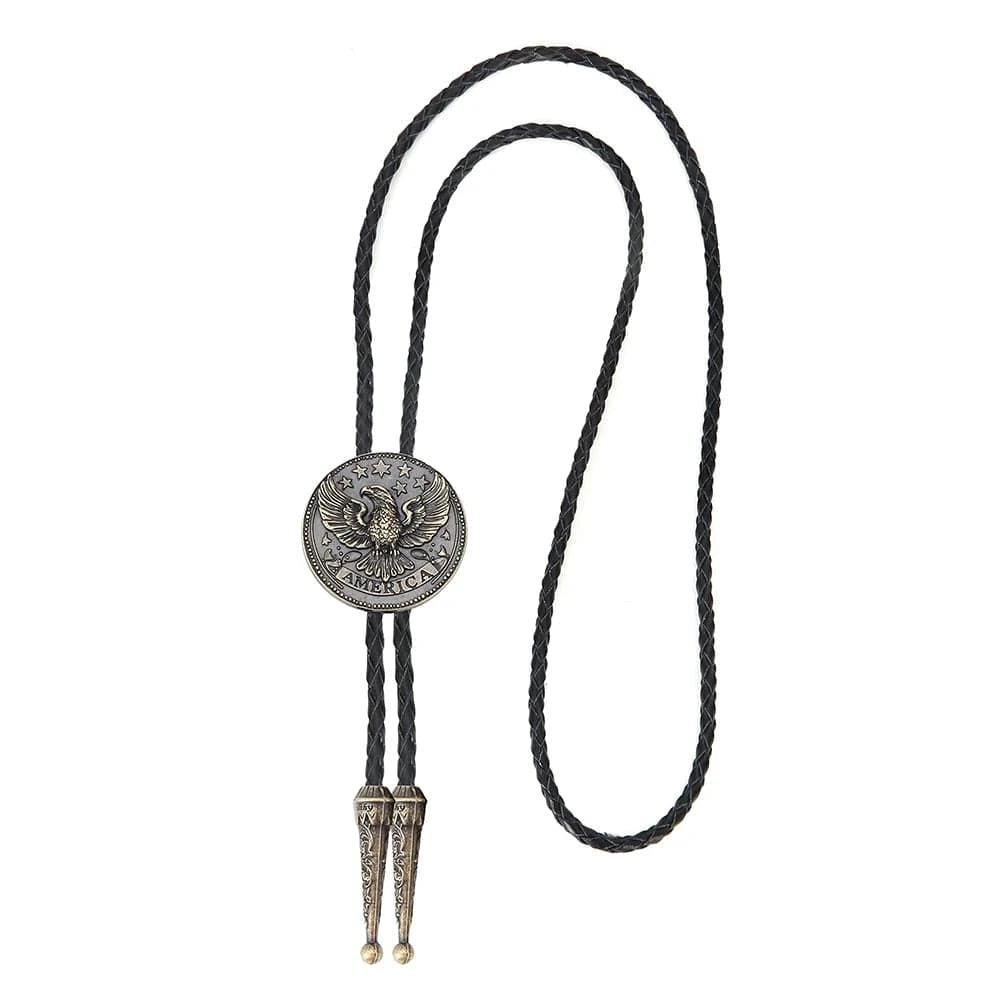 Bolo tie i läder med flygande örn och stjärndesign Antikbrons