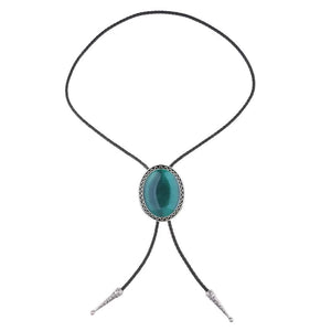 Bolo tie med blå glaskattöga och flätat lädersnöre Blå