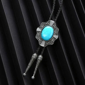 Bolo tie med blå sten och antik silverram Blå