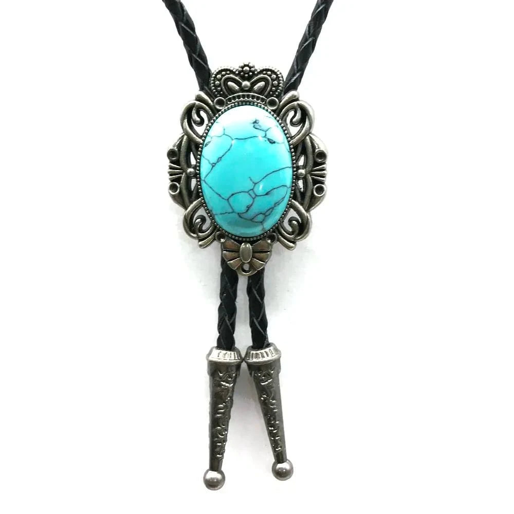 Bolo tie med blå turkossten och antiksilverram Turkosblå
