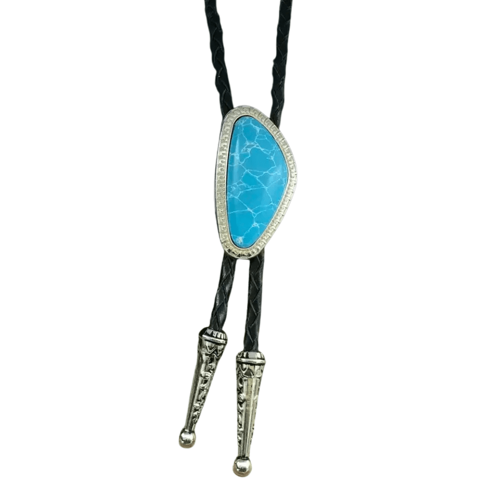 Bolo tie med färgad sten i oregelbunden form Himmelsblå
