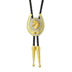 Bolo tie med hästhuvud och hästsko i guld Guld