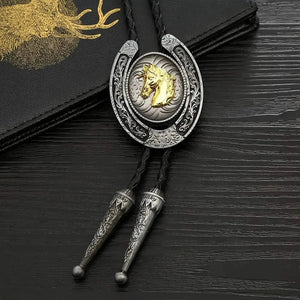 Bolo tie med hästmotiv i 3D Silver och guld
