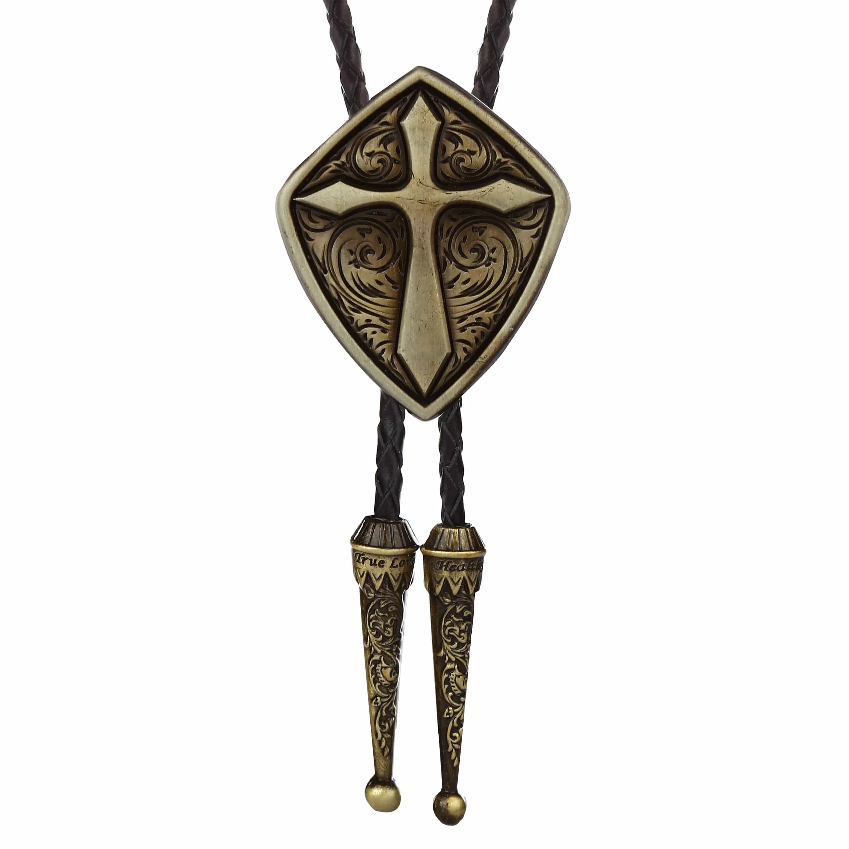 Bolo tie med korshänge i metall Brons