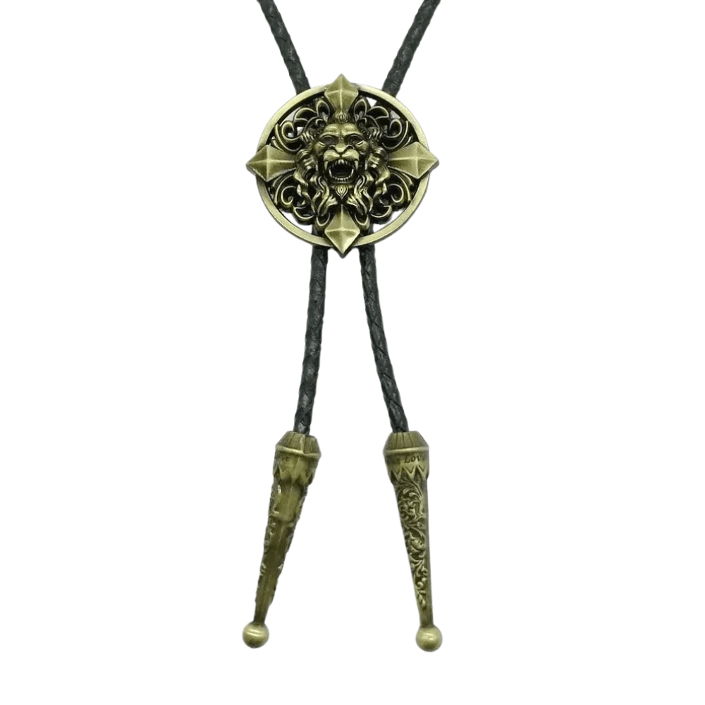 Bolo tie med lejonhuvud i antikmetall Guld