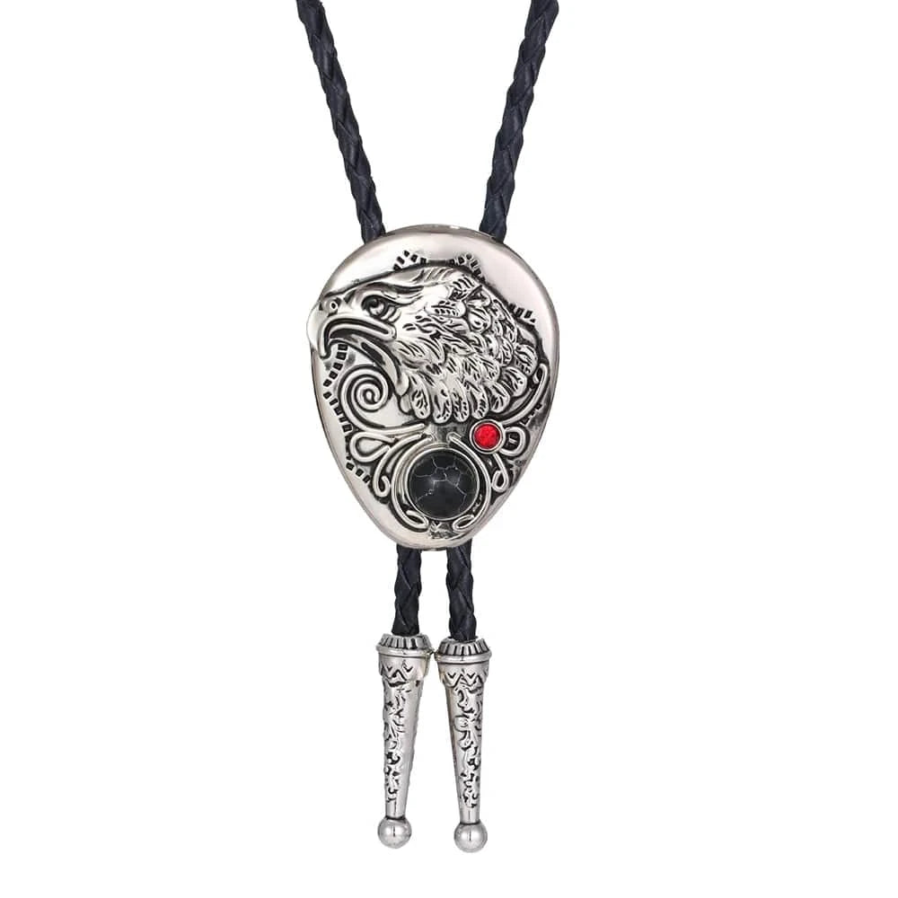 Bolo tie med örn i silver och ädelsten Svart
