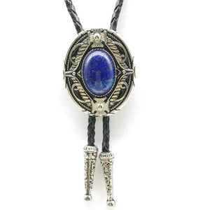 Bolo tie med oval agatsten och vintageinfattning Blå