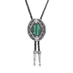 Bolo tie med oval sten och vågformad ram Armégrön