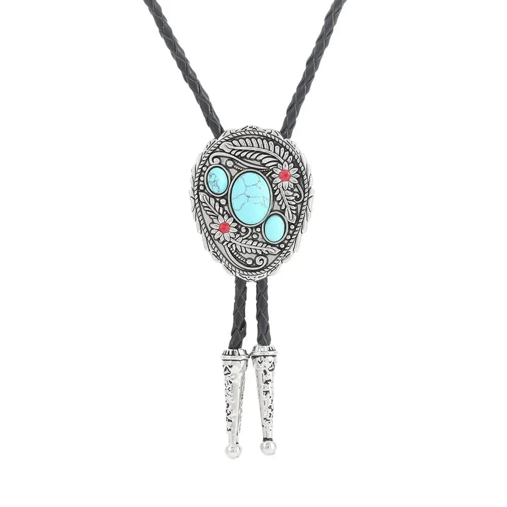 Bolo tie med snidade detaljer och naturlig sten Himmelsblå