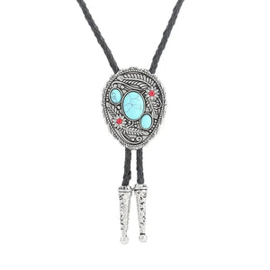 Bolo tie med snidade detaljer och naturlig sten Himmelsblå
