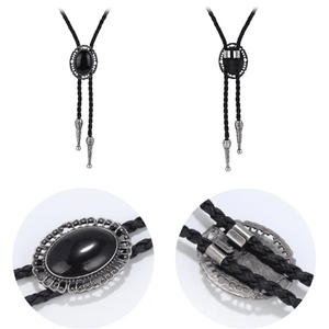 Bolo tie med svart oval sten och silverdetaljer Silver