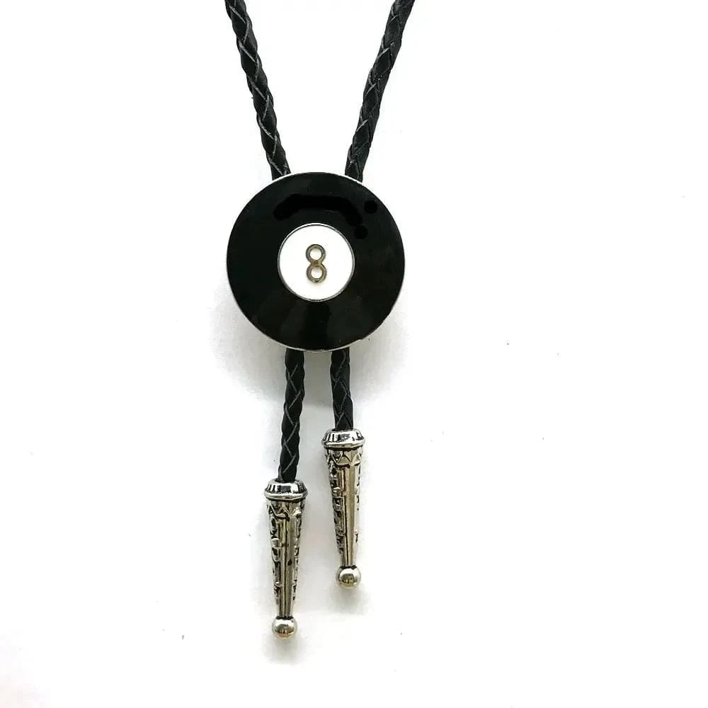 Bolo tie svart läder med biljardkula siffra 8 Svart och vit