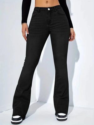 Bootcut jeans dam hög midja Svart / XS
