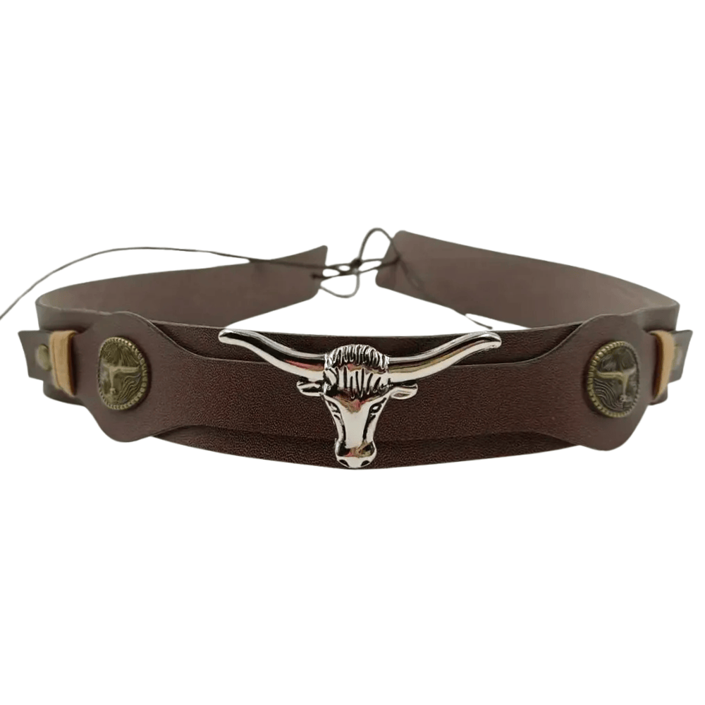 Brunt westernhattband longhornhuvud Brun / 56-58cm