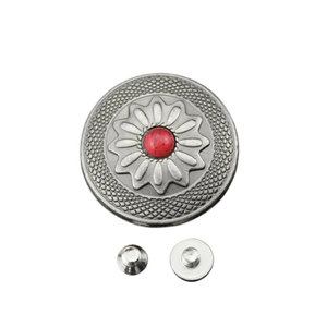 Concho 25 mm i Antiksilver med Färgsten Röd C