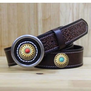 Concho i Mässing med Solblomdesign och Färgad Sten
