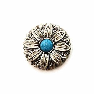 Concho i Mässing med Tribal Solblomma och Färgsten Antiksilver och blå / 30mm