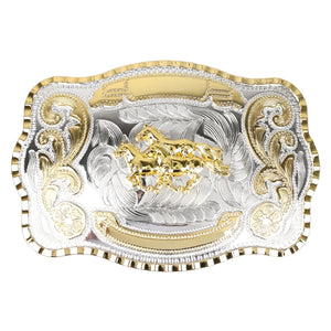 Cowboy Bältesspänne Guld Silver Djurmotiv och Blomgravyr Tre hästar