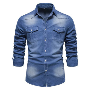 Cowboy denim skjorta herr Mellanblå / S