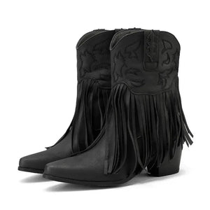 Korta Cowgirl Boots i Mocka med Fransar