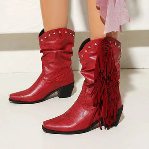 Låga Cowboyboots i Slouchy Stil med Fransar för Dam