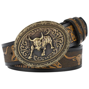 Cowboybälte äkta läder djurgravyr Oval Kamel / 95cm