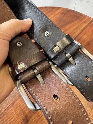 Cowboybälte i Handgjort Flätat Läder med Klassisk Spänne
