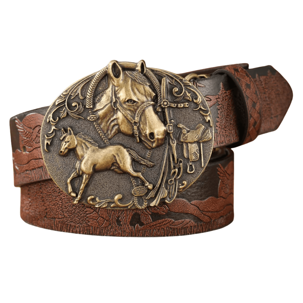 Cowboybälte med antik hästspänne Mörkbrun / 120cm