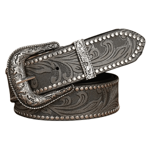 Cowboybälte med Antiksilver Spänne Grå / 120cm