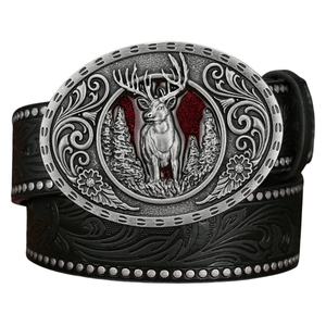 Cowboybälte med hjortspänne Silver Svart / 120cm