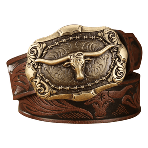 Cowboybälte med Longhorn-emblem Mörkbrun guld / 120cm