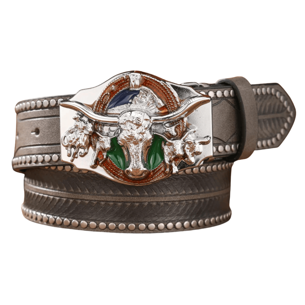 Cowboybälte med silverfärgat Longhornspänne Grå / 120cm