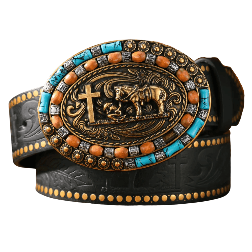 Cowboybälte med turkosprytt westernspänne Svart / 120cm